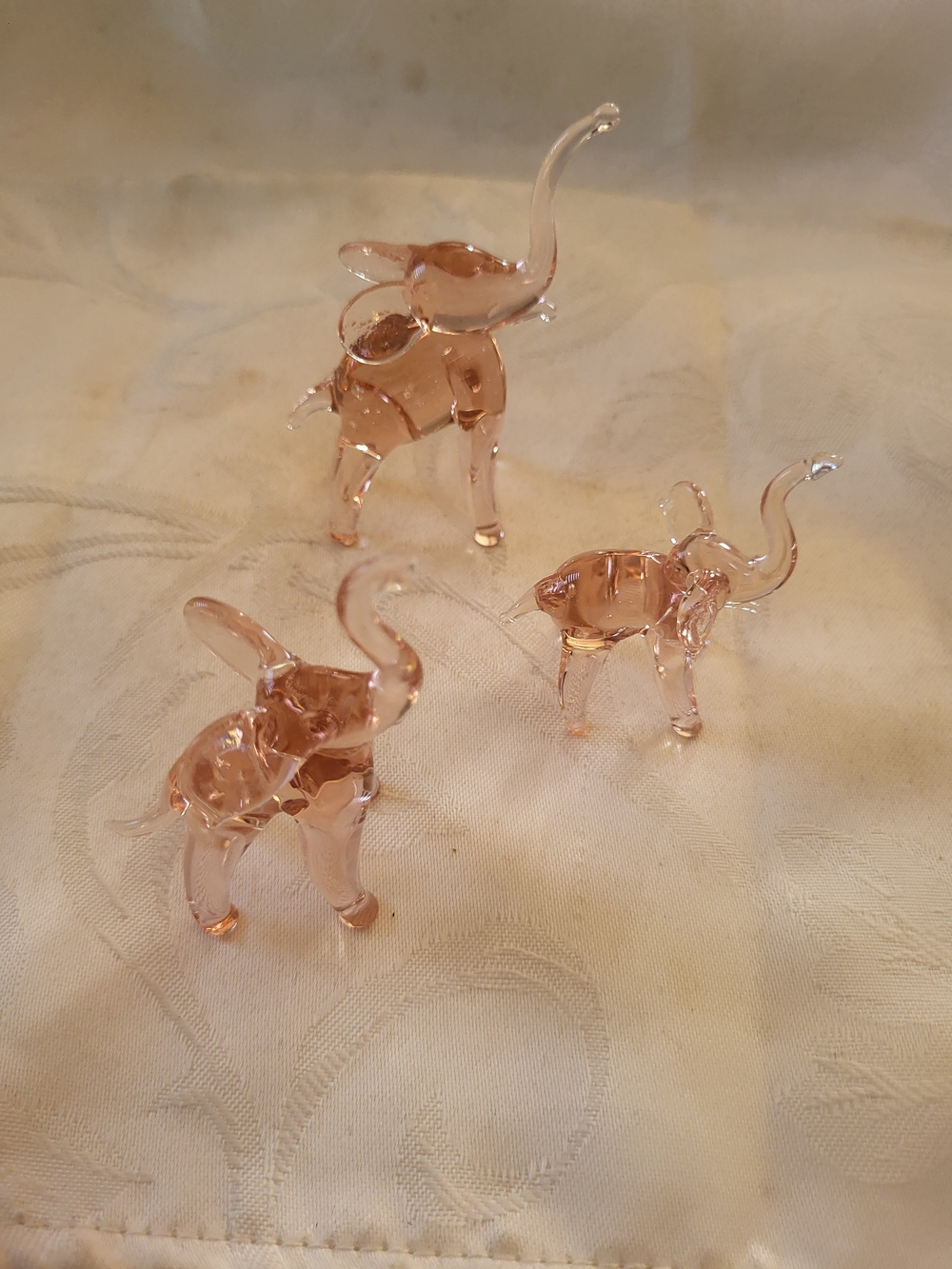 Stanley Pink Glass Elephant Figurine Trio